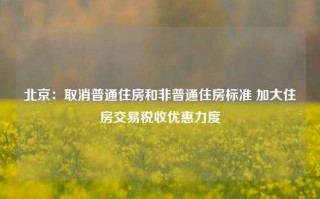 北京：取消普通住房和非普通住房标准 加大住房交易税收优惠力度