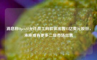 消息称OpenAI允许员工向软银出售15亿美元股份，未来或有更多二级市场出售