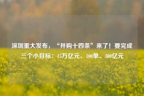 深圳重大发布，“并购十四条”来了！要完成三个小目标：15万亿元、100单、300亿元-第1张图片-徐州汽车网